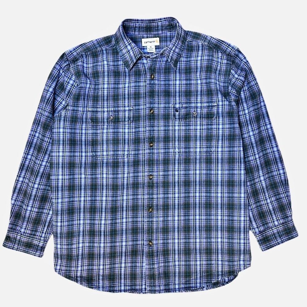 Carhartt Heavyweight Flannel Shirt Purple Blue Plaid Men’s XL Regular